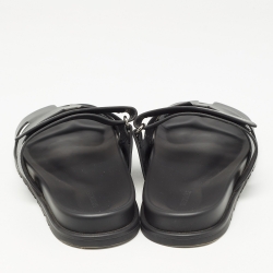 Hermes Black Leather Chypre Sandals  Size 44
