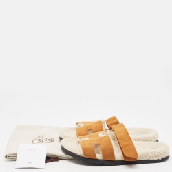 Hermes Tan Suede Fur Lined Chypre Slides Size 45 