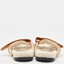 Hermes Tan Suede Fur Lined Chypre Slides Size 45 
