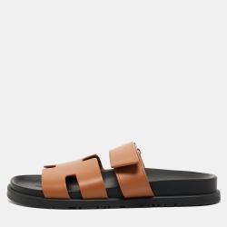 Hermes Brown Leather Chypre Flat Sandals Size 39