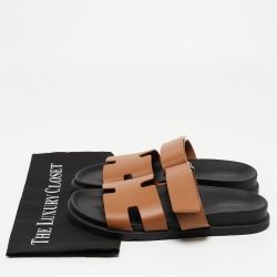 Hermes Brown Leather Chypre Flat Sandals Size 39