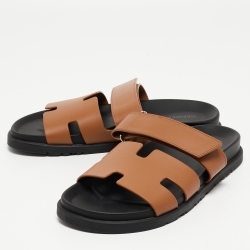 Hermes Brown Leather Chypre Flat Sandals Size 39