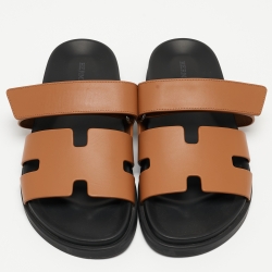Hermes Brown Leather Chypre Flat Sandals Size 39