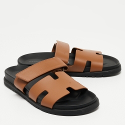Hermes Brown Leather Chypre Flat Sandals Size 39