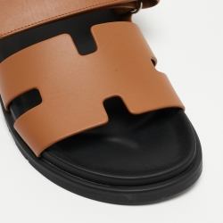 Hermes Brown Leather Chypre Flat Sandals Size 39