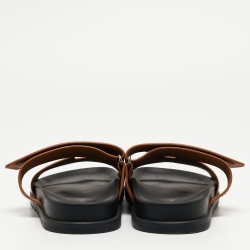 Hermes Brown Leather Chypre Flat Sandals Size 39