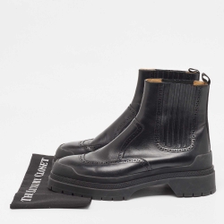 Hermes Black Leather Ankle Boots Size 44