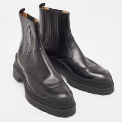 Hermes Black Leather Ankle Boots Size 44