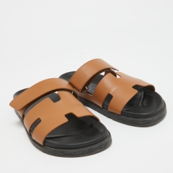 Pre Owned Hermes Brown Leather Chypre Sandals Size 41.5