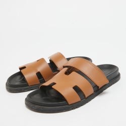 Pre Owned Hermes Brown Leather Chypre Sandals Size 41.5