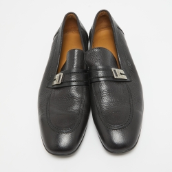 Hermes Black Leather Slip On Loafers Size 42