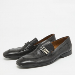 Hermes Black Leather Slip On Loafers Size 42