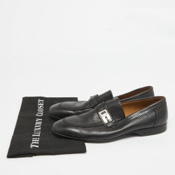 Hermes Black Leather Slip On Loafers Size 42