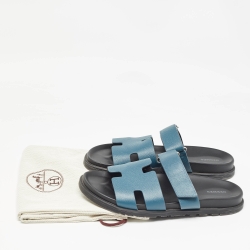 Pre Owned Hermes Blue Leather Chypre Sandals Size 43.5