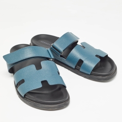 Pre Owned Hermes Blue Leather Chypre Sandals Size 43.5