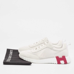 Hermes White Mesh and Suede Boucing Low Top Sneakers Size 41