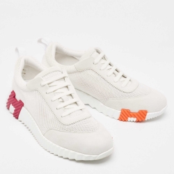 Hermes White Mesh and Suede Boucing Low Top Sneakers Size 41