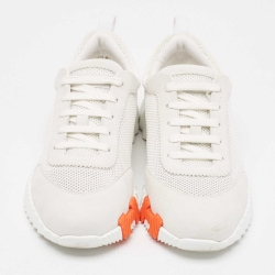 Hermes White Mesh and Suede Boucing Low Top Sneakers Size 41