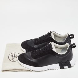 Hermes Black Leather and Suede Depart Sneakers Size 42.5