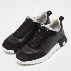 Hermes Black Leather and Suede Depart Sneakers Size 42.5