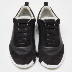 Hermes Black Leather and Suede Depart Sneakers Size 42.5