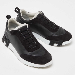 Hermes Black Leather and Suede Depart Sneakers Size 42.5