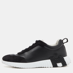 Hermes Black Leather and Suede Depart Sneakers Size 42.5