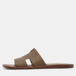 Hermes Grey Leather Izmir Flat Slides Size 42