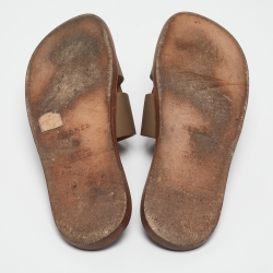 Hermes Grey Leather Izmir Flat Slides Size 42