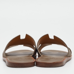 Hermes Grey Leather Izmir Flat Slides Size 42