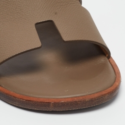 Hermes Grey Leather Izmir Flat Slides Size 42