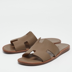 Hermes Grey Leather Izmir Flat Slides Size 42