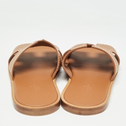 Hermes Brown Leather Izmir Slide Flats Size 41