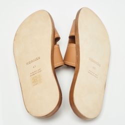 Hermes Brown Leather Izmir Slide Flats Size 41