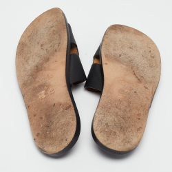 Hermes Black Leather Izmir Slides Size 43.5
