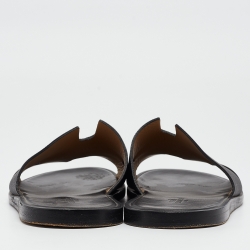 Hermes Black Leather Izmir Slides Size 43.5
