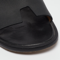 Hermes Black Leather Izmir Slides Size 43.5
