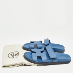 Hermes Blue Leather Chypre Sandals Size 42