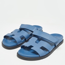 Hermes Blue Leather Chypre Sandals Size 42