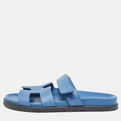 Hermes Blue Leather Chypre Sandals Size 42
