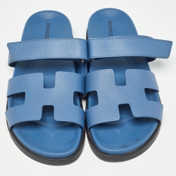 Hermes Blue Leather Chypre Sandals Size 42