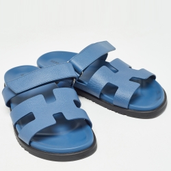 Hermes Blue Leather Chypre Sandals Size 42