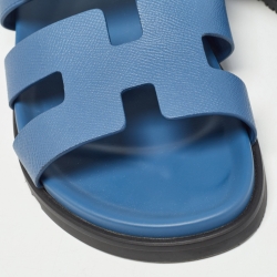 Hermes Blue Leather Chypre Sandals Size 42