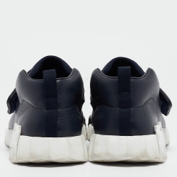 Pre Owned Hermes Navy Blue Leather and Canvas H Sneakers Size 45