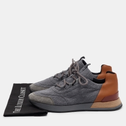 Hermes Grey Suede and Fabric Bouncing Lace Up Sneakers Size 43.5