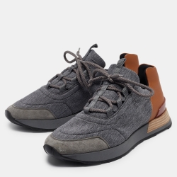 Hermes Grey Suede and Fabric Bouncing Lace Up Sneakers Size 43.5