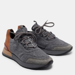 Hermes Grey Suede and Fabric Bouncing Lace Up Sneakers Size 43.5