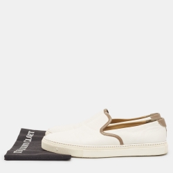 Hermes White/Brown Leather Kick Slip On Sneakers Size 42