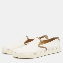 Hermes White/Brown Leather Kick Slip On Sneakers Size 42