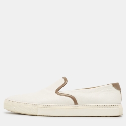 Hermes White/Brown Leather Kick Slip On Sneakers Size 42